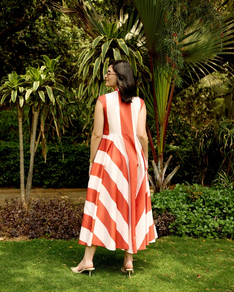 Maroon/White Colorblock Fit and Flare Midi Dress