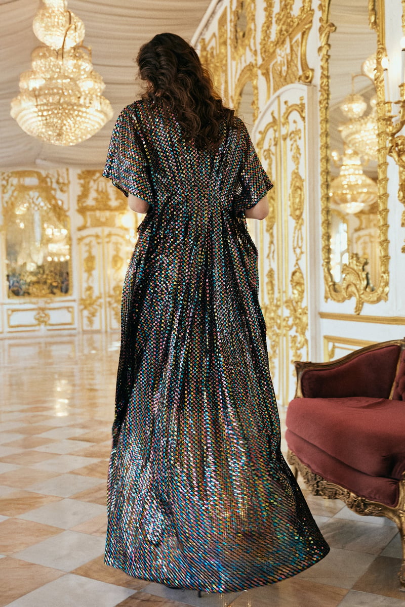 Multicolour Iridescent Sequin Maxi Kaftan Dress
