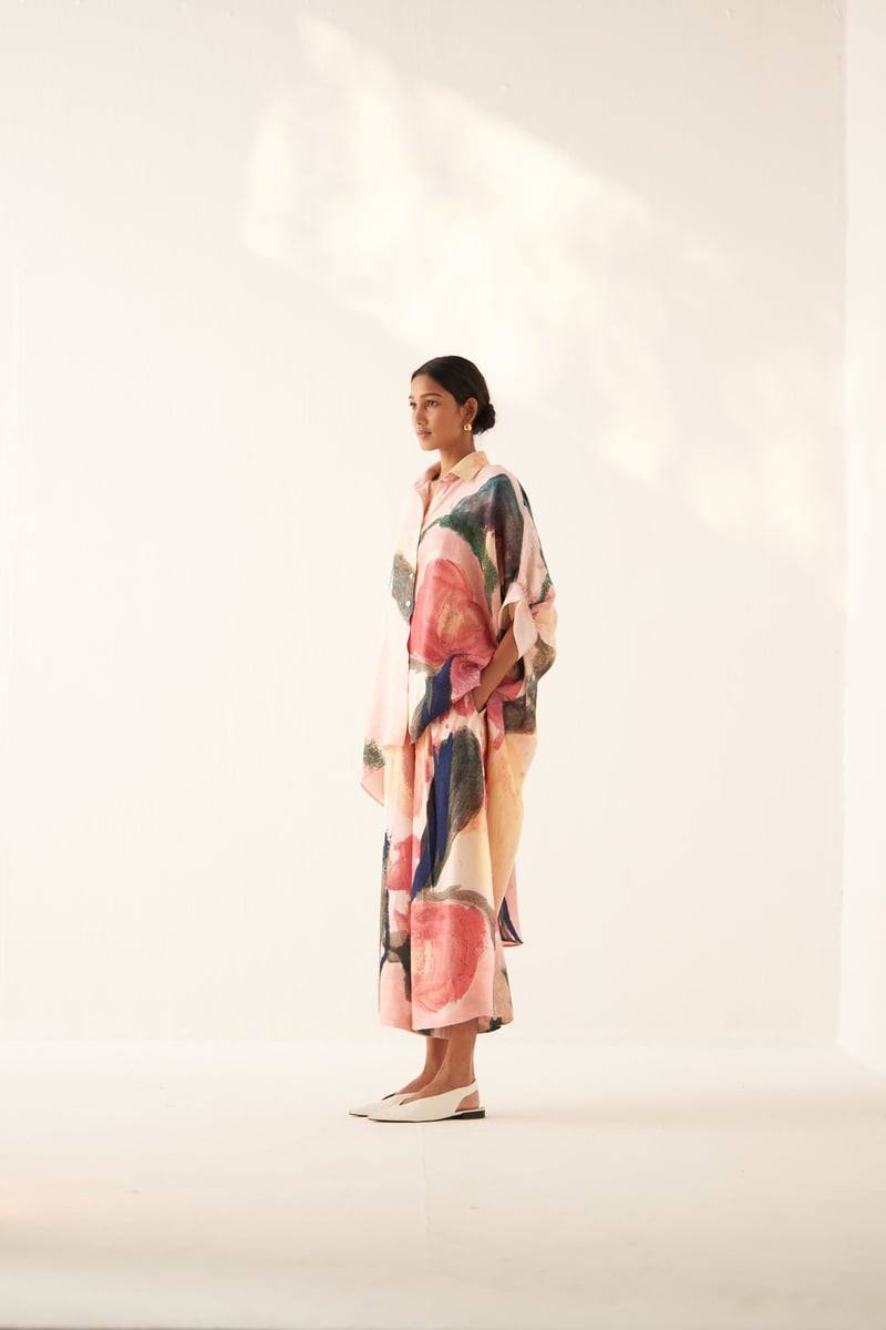 Off-White Abstract Print Cotton Crepe Culottes