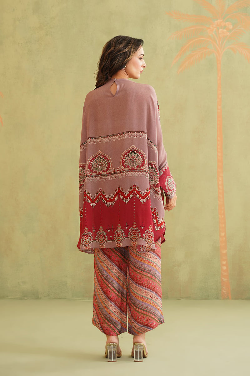 Multi Bemberg Crepe Printed Co-ord Set with Neck Embroidery