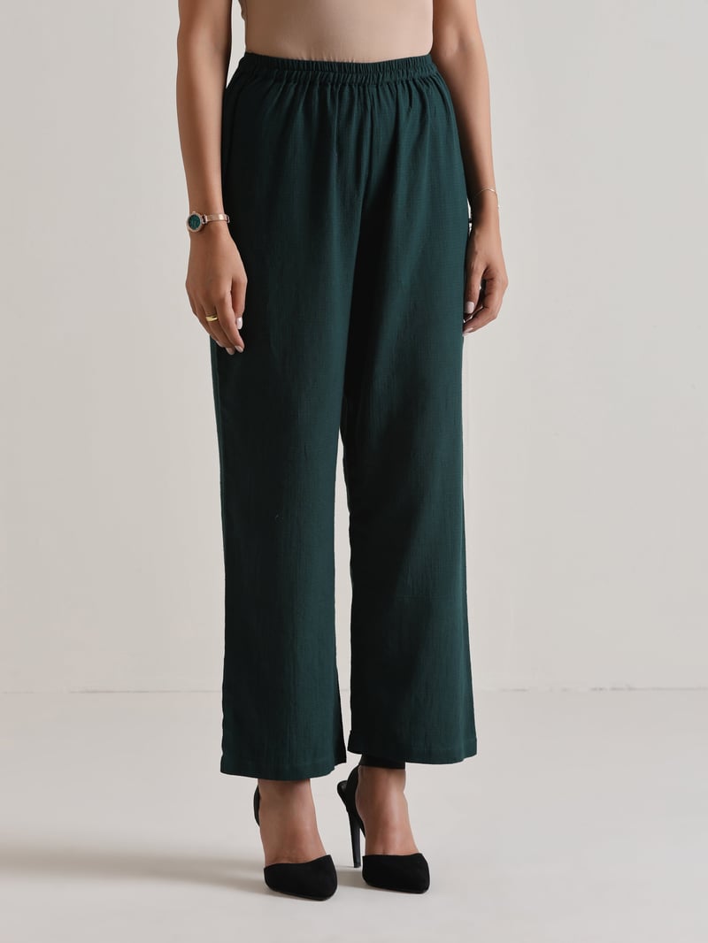 Dark Green Cotton Dobby Co-ord Set with Front Placket