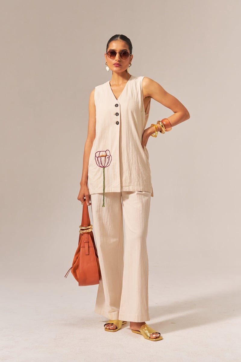 Cream Kala Cotton Button-Front Co-ord Set
