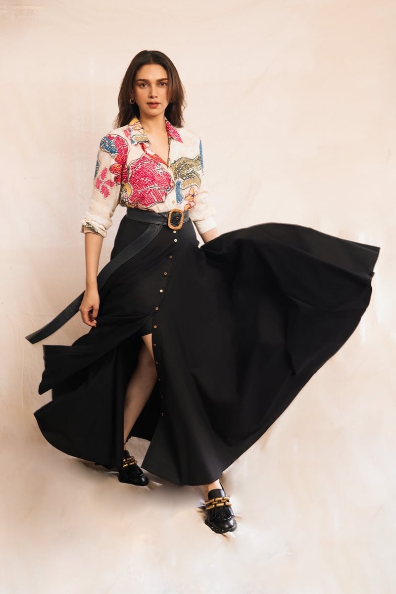Black High-Waist Flared Maxi Skirt with Button Front