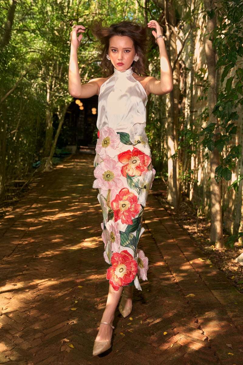 Ivory Satin Halter Neck Shirt with Pleated Front