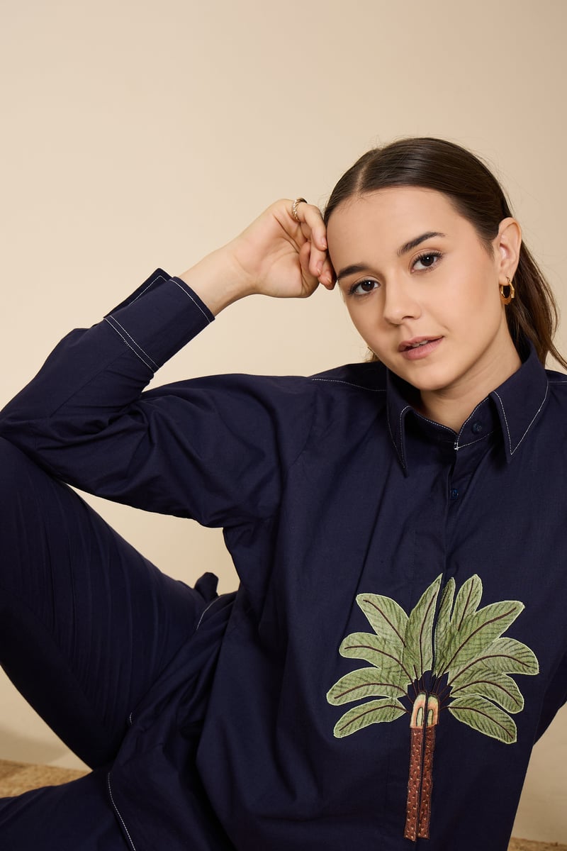 Endless Blue Cotton Poplin Shirt and Pants Co-ord Set