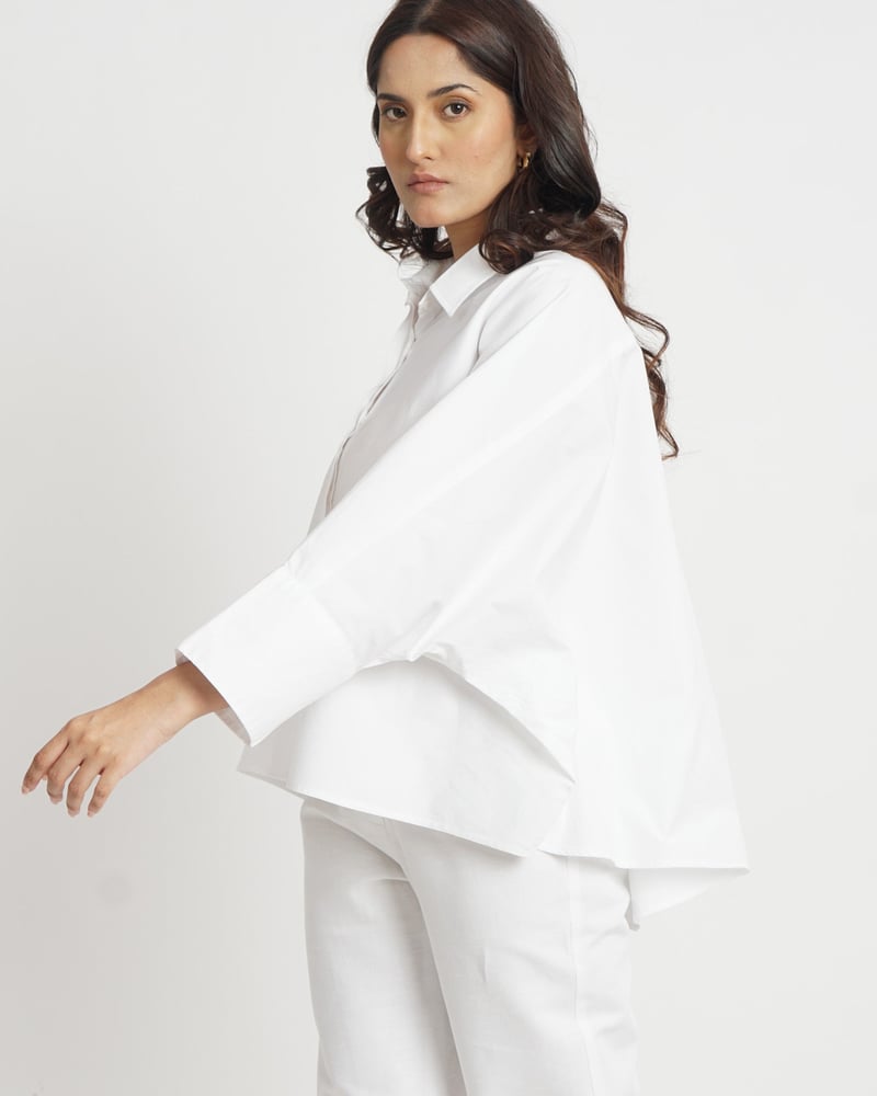 White Oversized Boxy Cotton Shirt with Concealed Placket