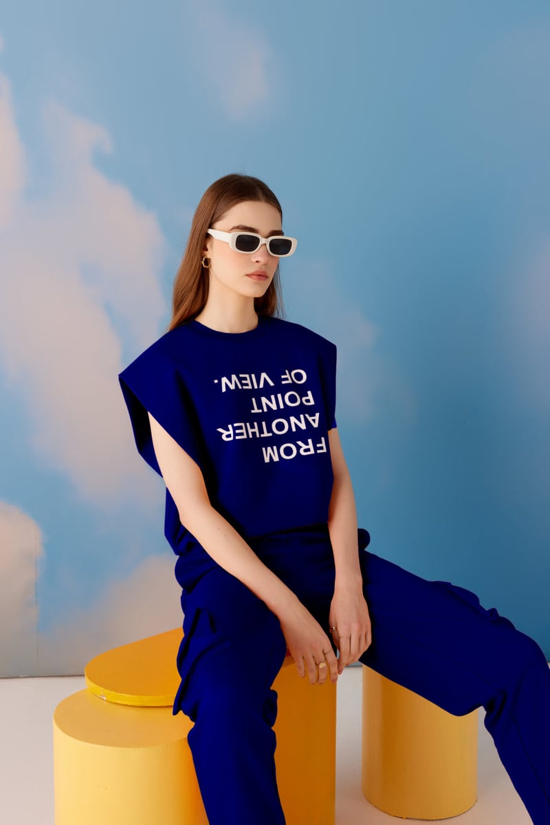Blue Graphic Sleeveless Top and Joggers Co-ord Set