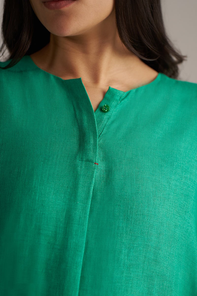 Simply Green Linen Kurta and Wide-Leg Pants Co-ord Set