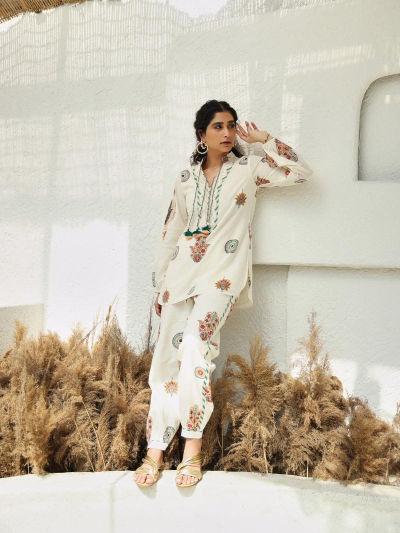 Peach & Green Hamza Print Co-ord Set