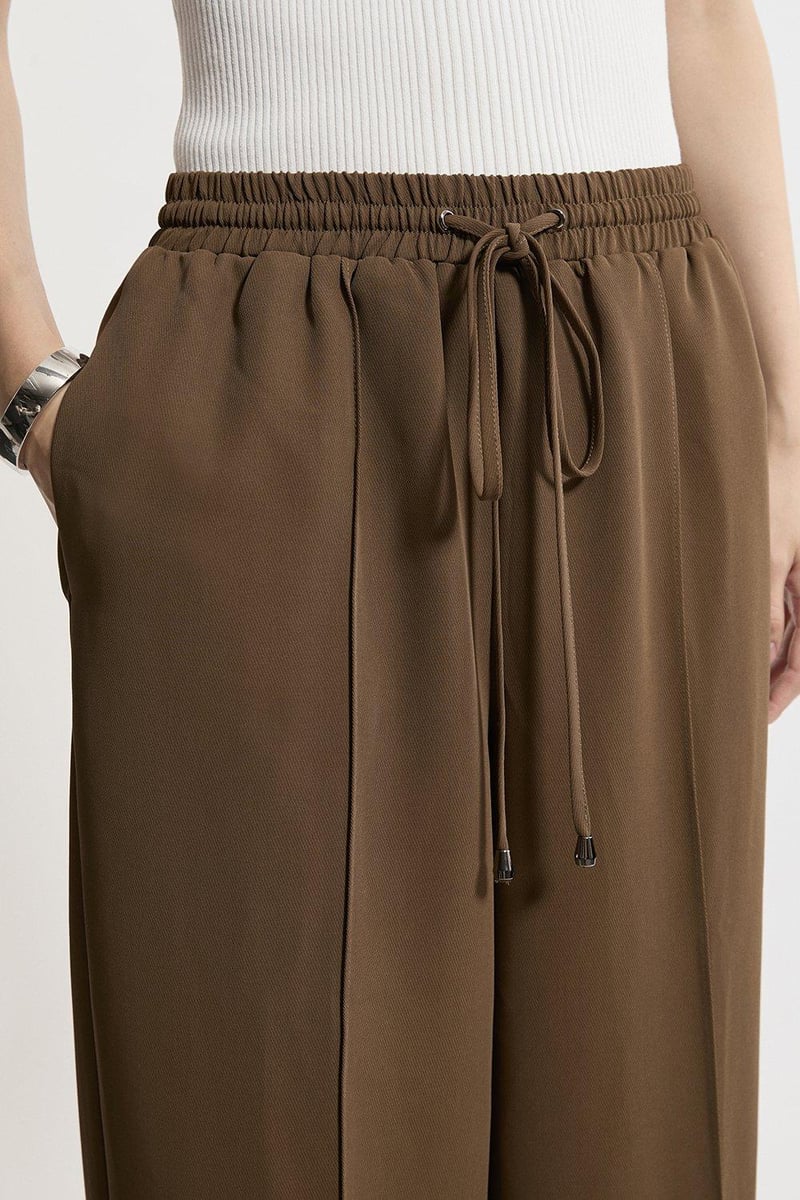 Khaki Wide-Leg High-Rise Tie-Up Trousers