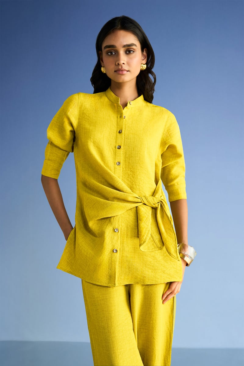 Chartreuse Linen-Blend Relaxed Fit Pleated Cuff Trousers