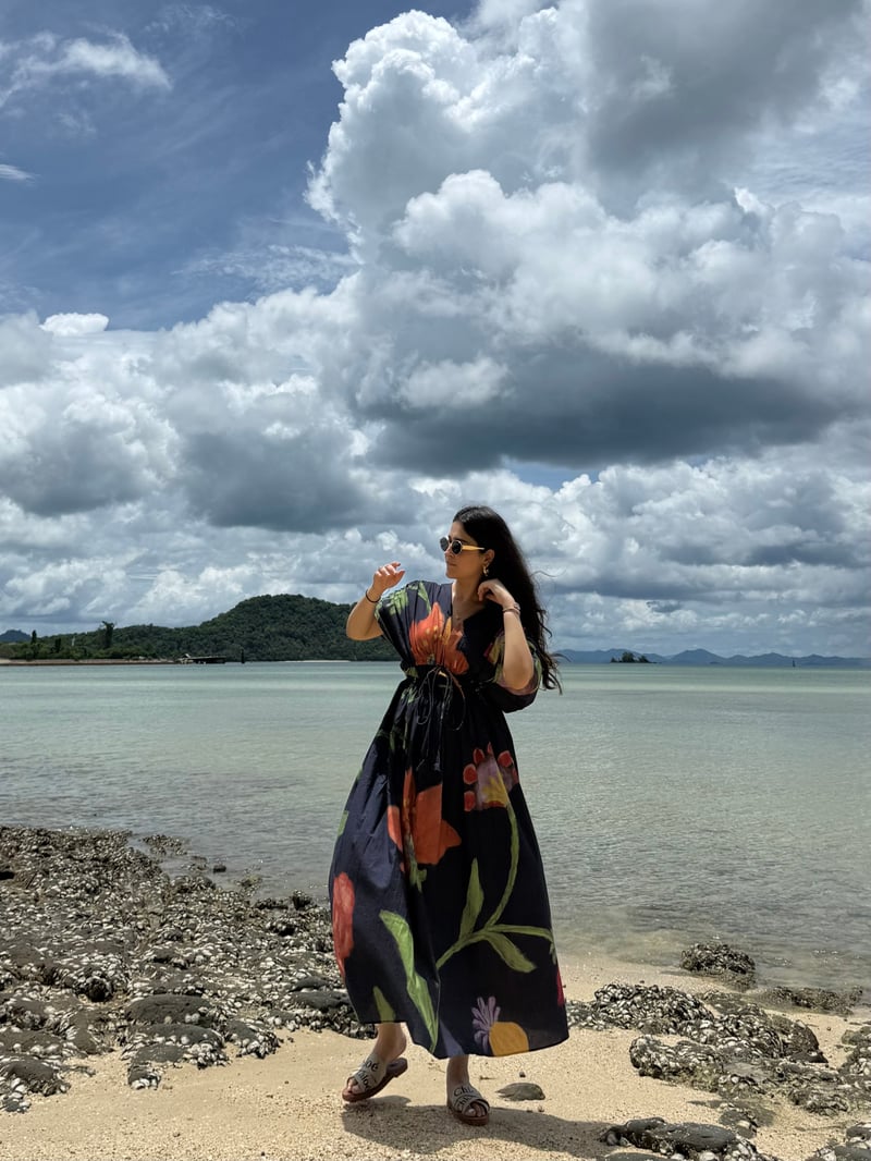 Blue Floral Printed Fit and Flare Midi Dress