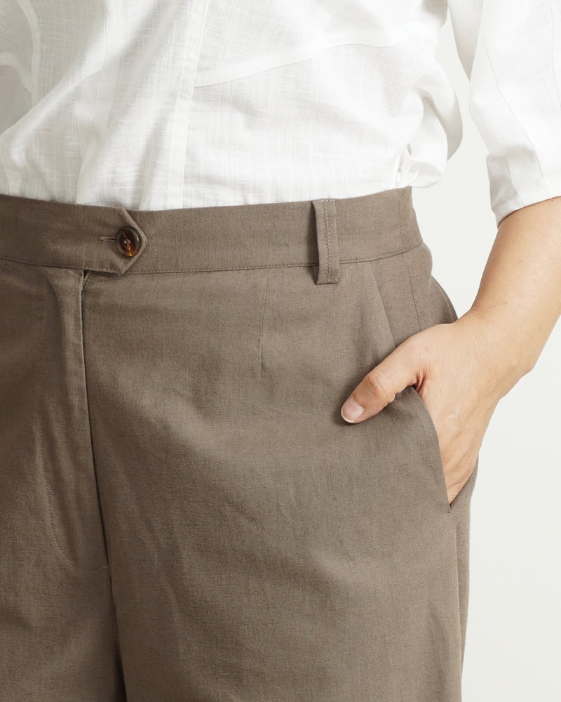 Taupe High-Waist Wide-Leg Cotton Trousers