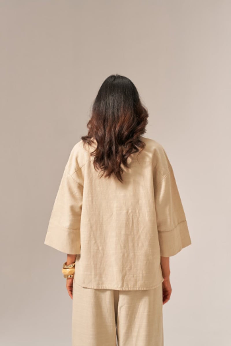 Beige Cotton Slub Shirt and Tapered Pants Co-ord Set
