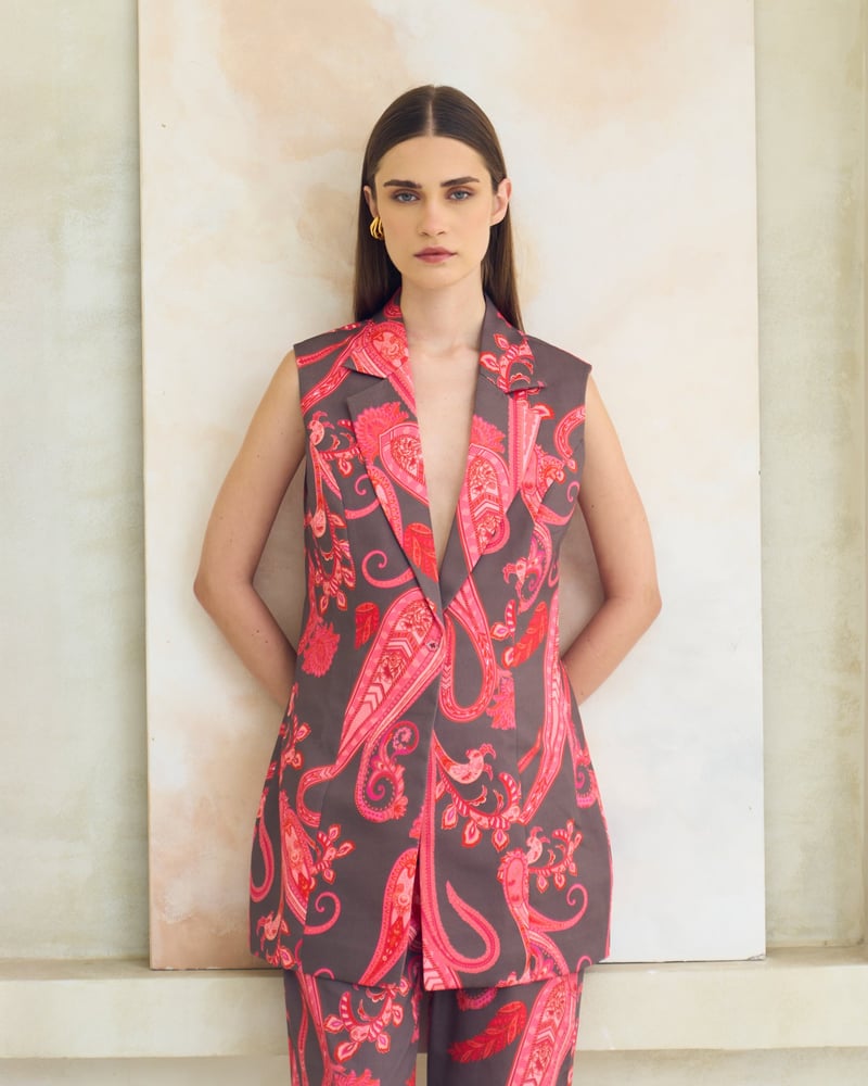 Multicolor Paisley Waistcoat and Trouser Co-ord Set