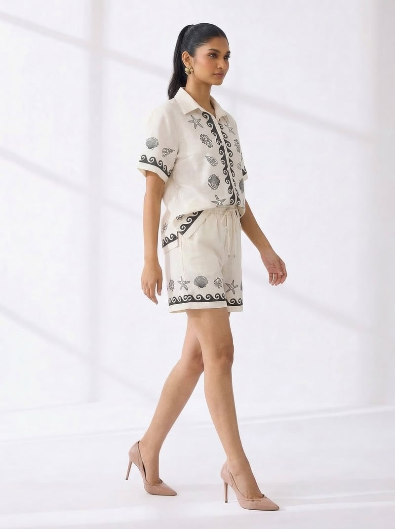 White Nautical Print Shirt and Shorts Co-ord Set