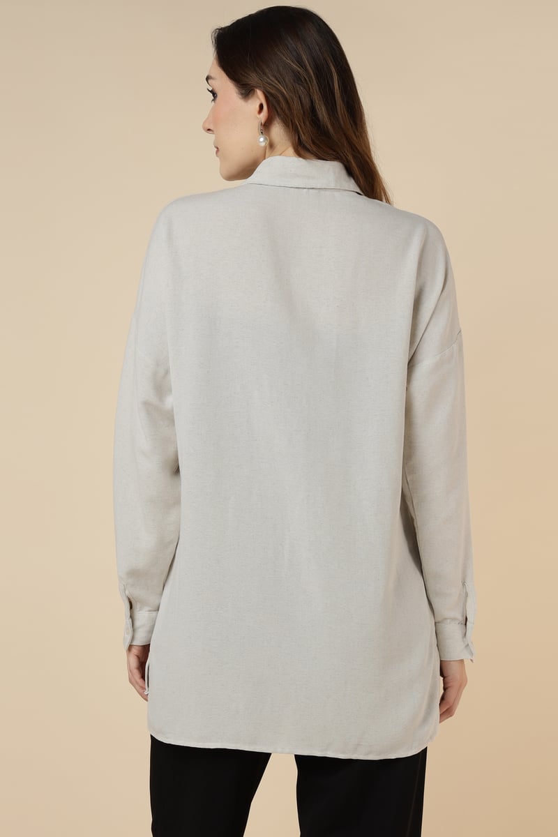 Natural Floral Embellished Longline Shirt
