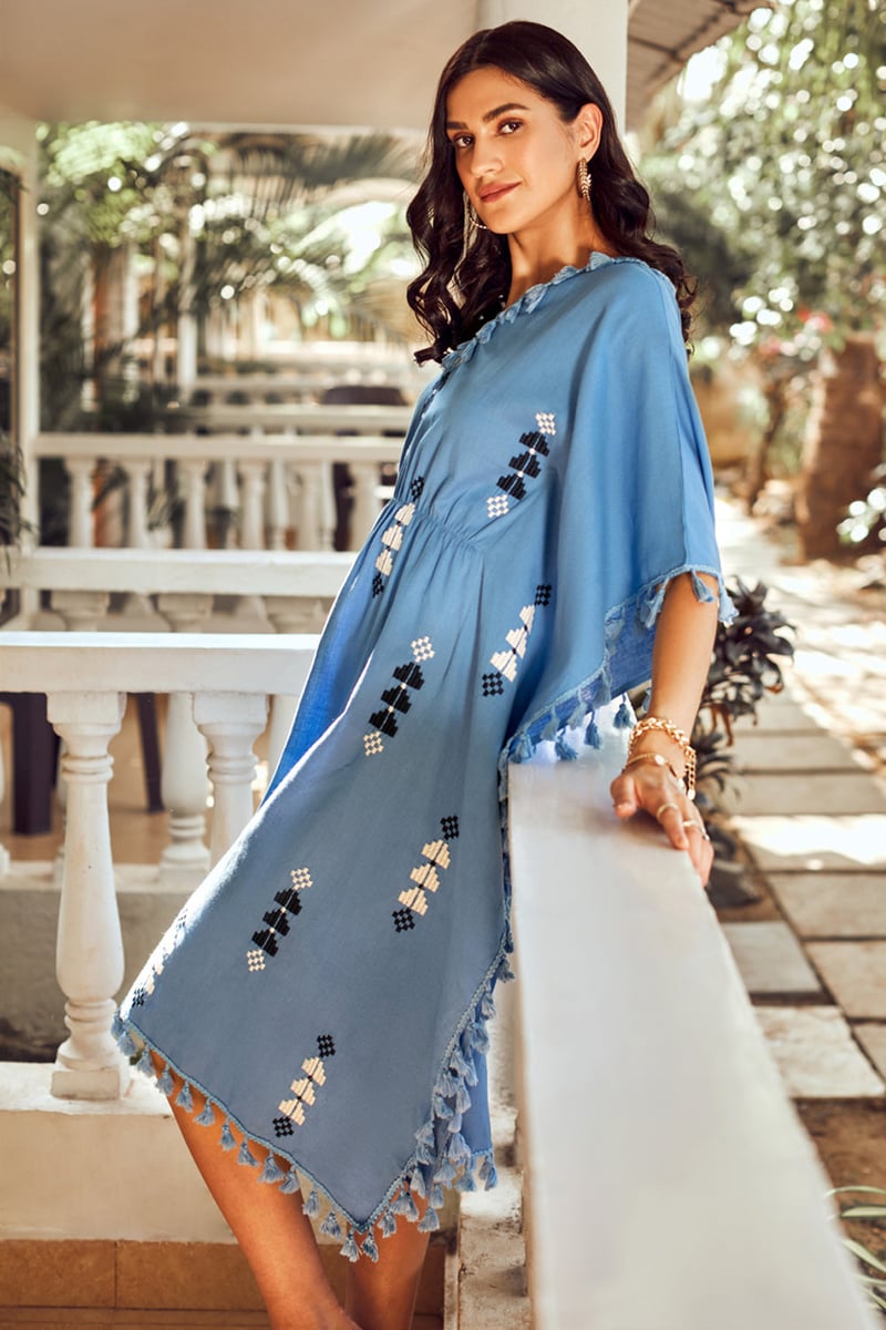 Embroidered Tassel Trimmed Kaftan
