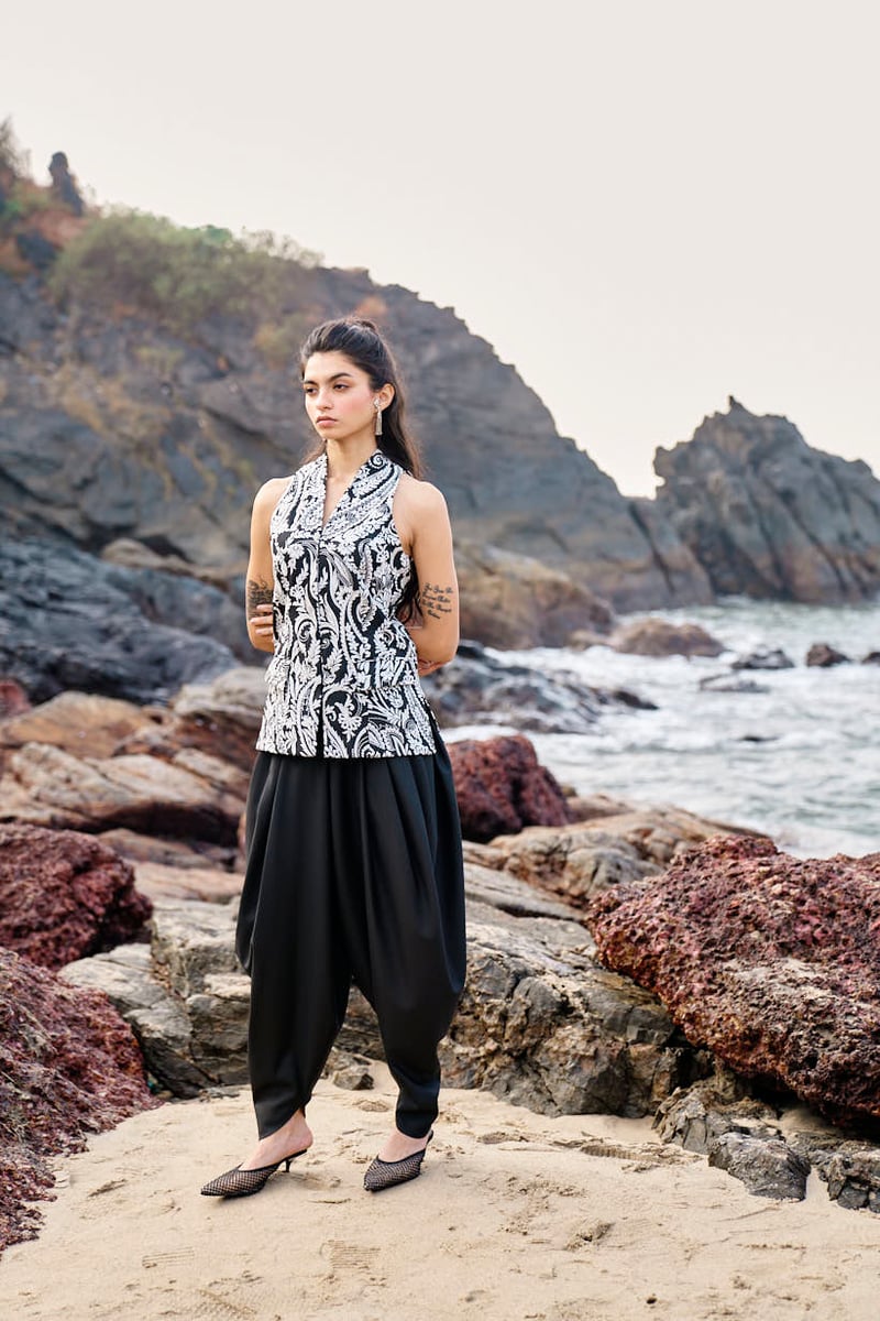 Black Dhoti-Inspired Cowl Drape Trousers