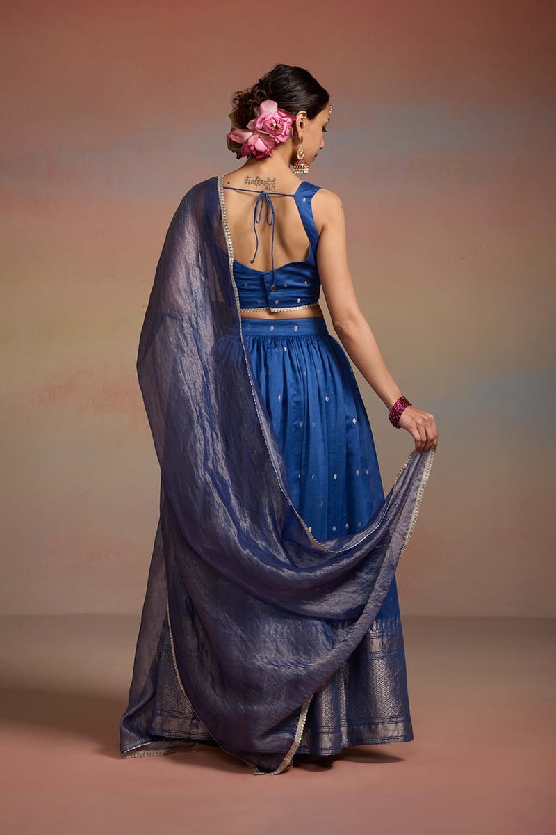 Ink Blue Banarasi Brocade Lehenga Set with Zari Dupatta