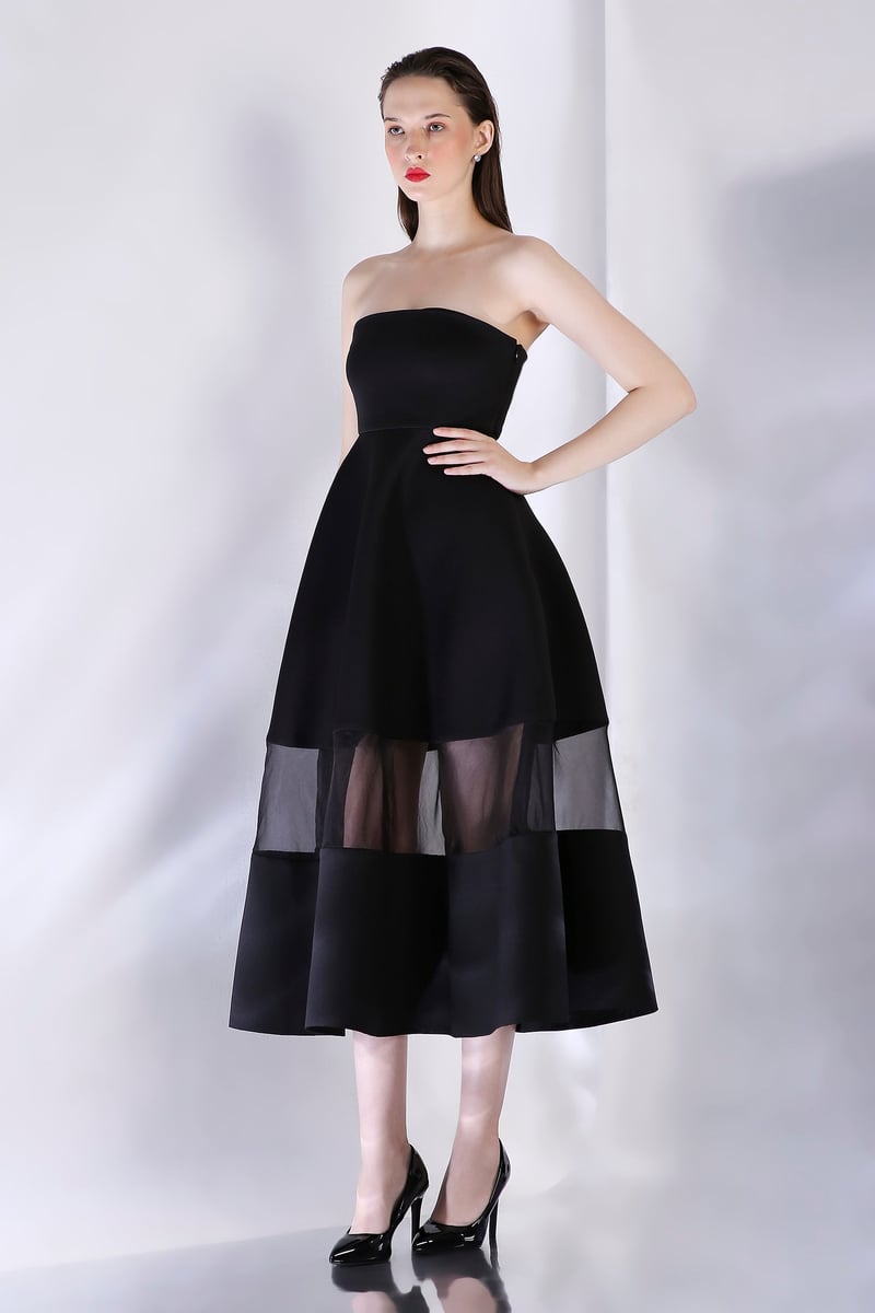 Black Off-Shoulder Bow Detail Midi Dress