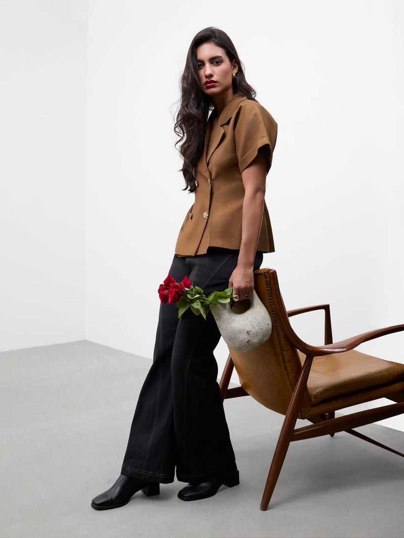 Carbon Black Wide-Leg Panelled Jeans