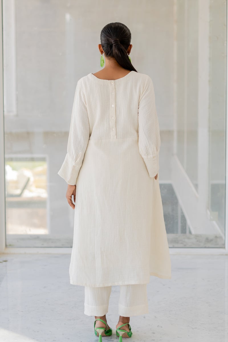 White Cotton Embroidered Kurta Set with Pants