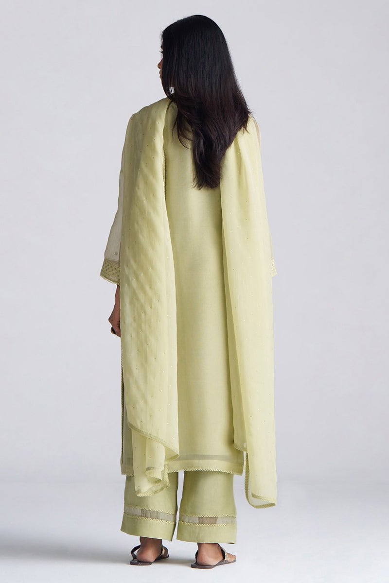 Pista Milk Sheer Kora Silk Embroidered Kurta Set