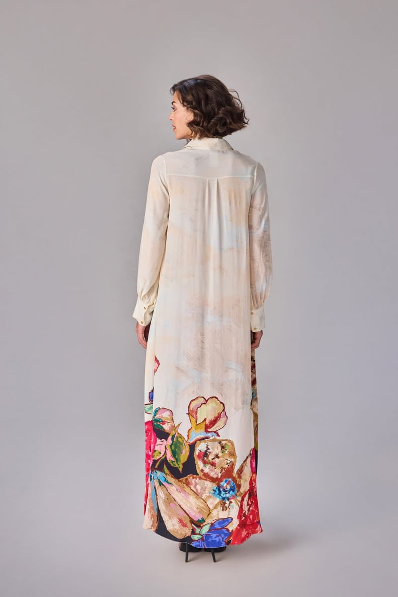 Multi Crepe Floral Placement Print Maxi Shirt Dress