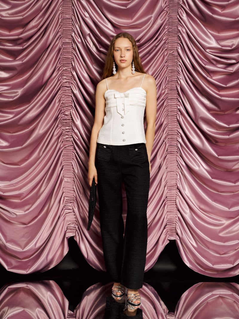 Creme Tweed Fitted Cami Top with Sweetheart Neckline