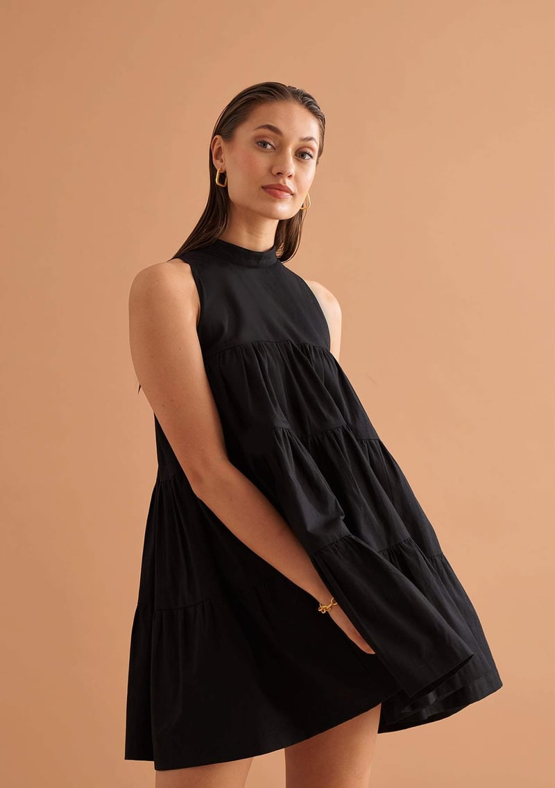 Black Tiered Halter Neck Mini Dress — AMOSHI