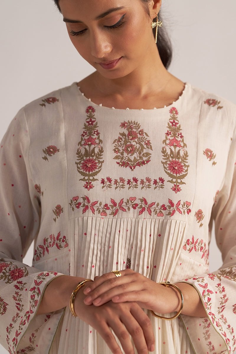 Antique White Printed A-Line Kurta and Pants Co-ord Set