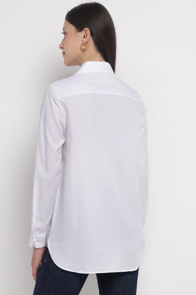 White Oversized Cotton Oxford Button-Down Shirt