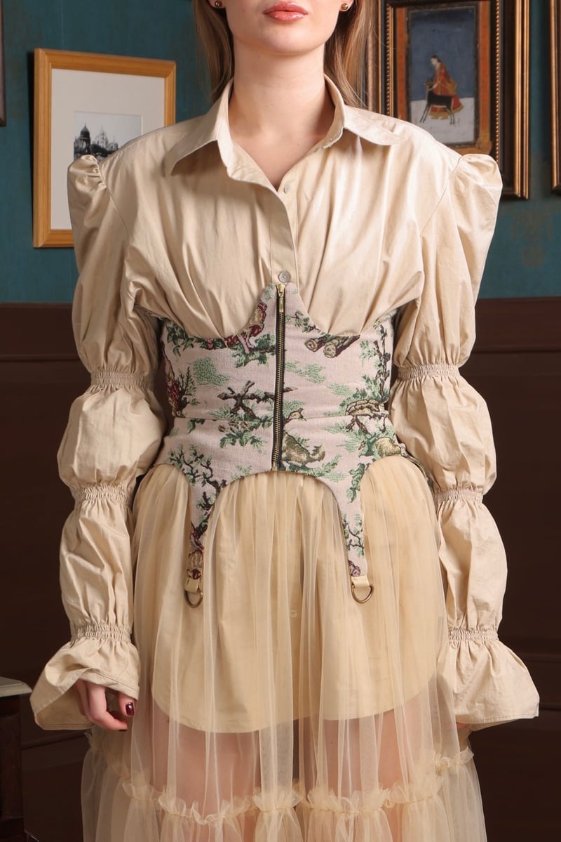 Beige Cotton Bubble Sleeve Collared Shirt — LABEL MUSLIN