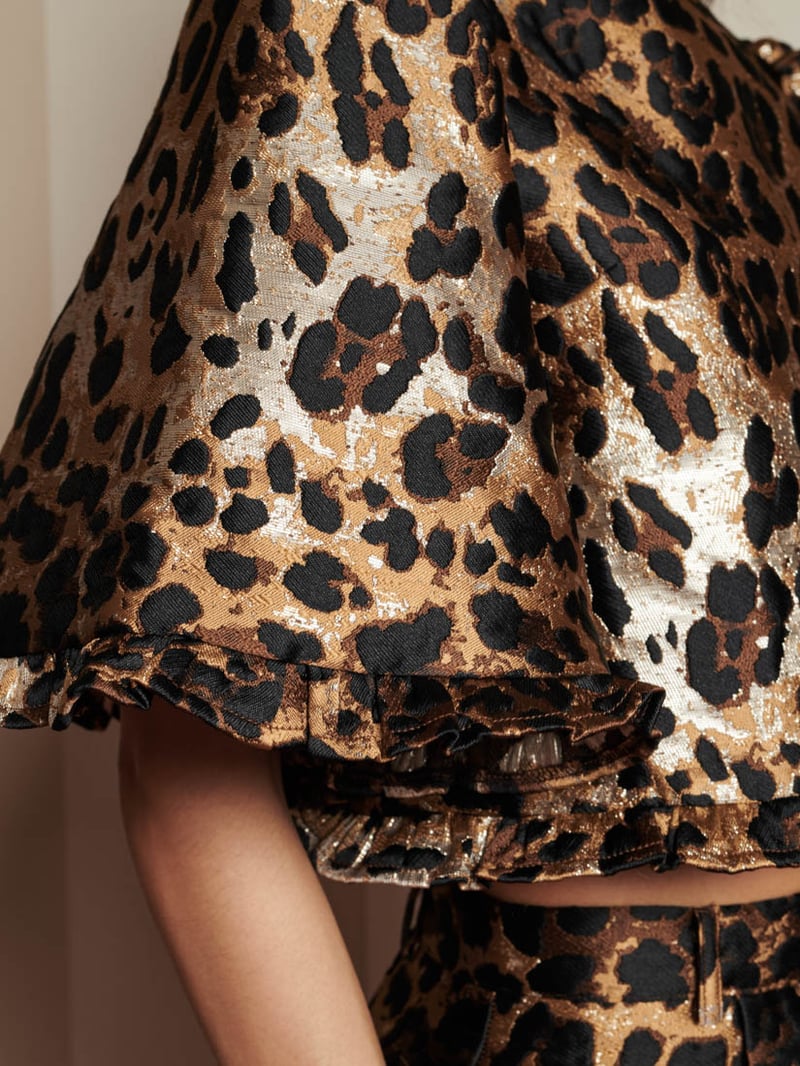Brown Leopard Metallic Jacquard Crop Top