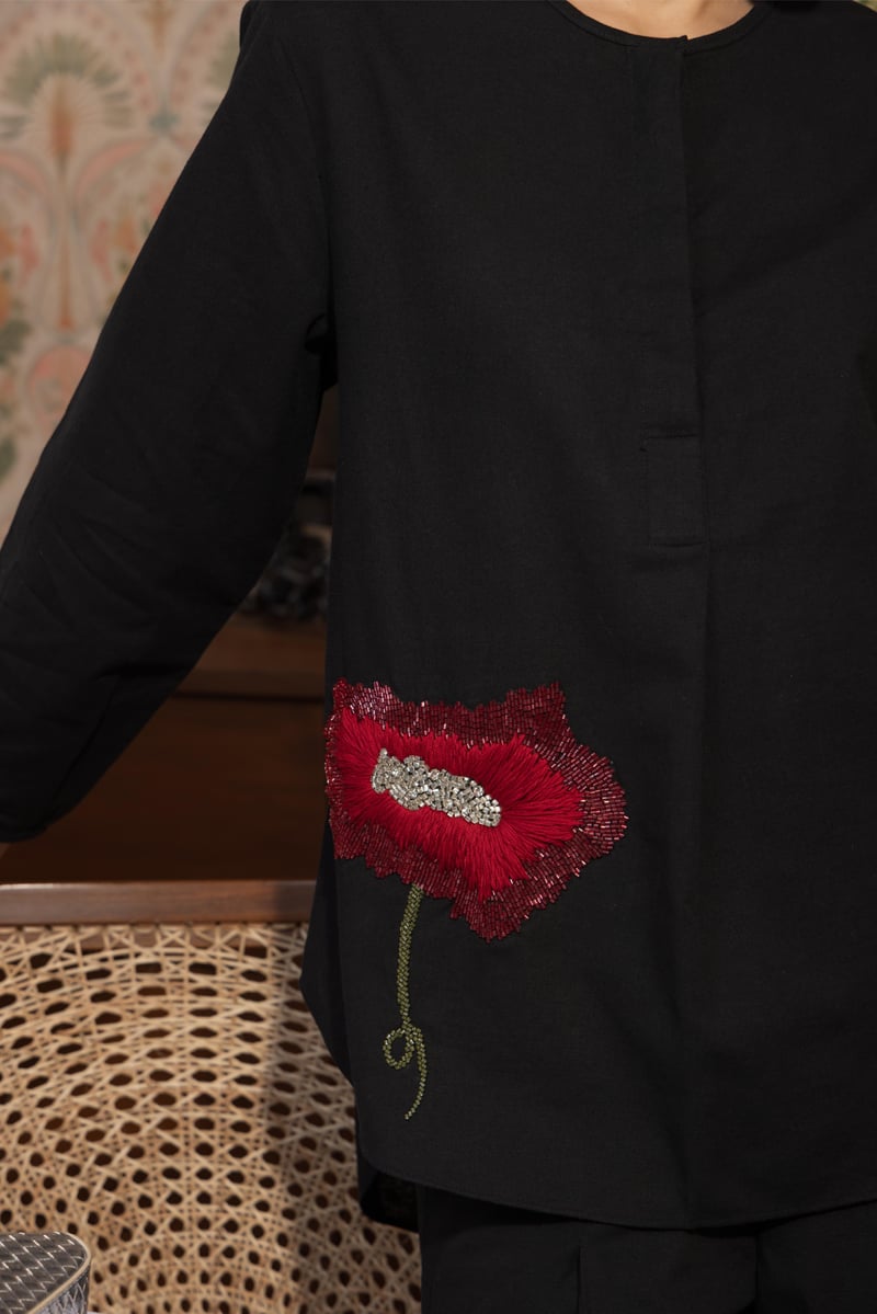 Black Linen-Blend Shirt and Trousers Co-ord Set
