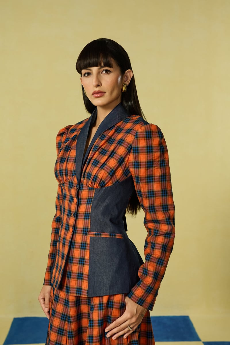 Orange and Navy Check Tailored Co-ord Set