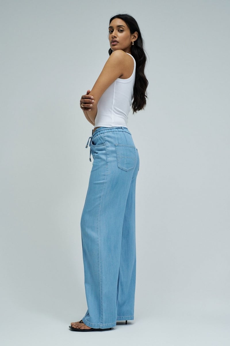 Light Wash Wide-Leg Denim Jogger Trousers