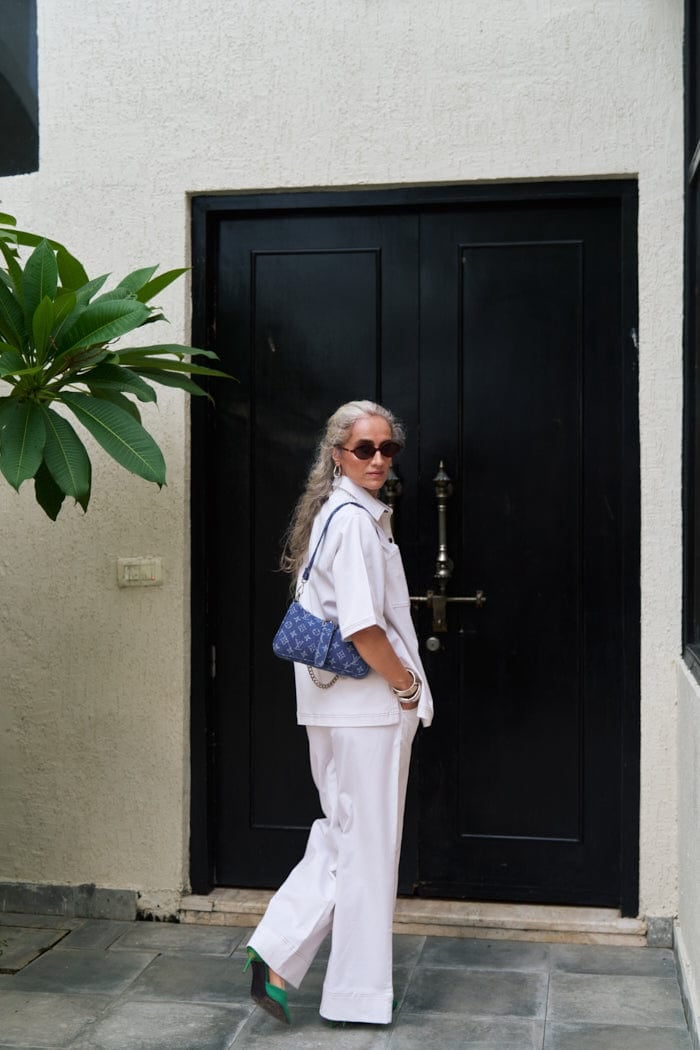 White Denim Oversized Shirt and Flared Pants Co-ord Set