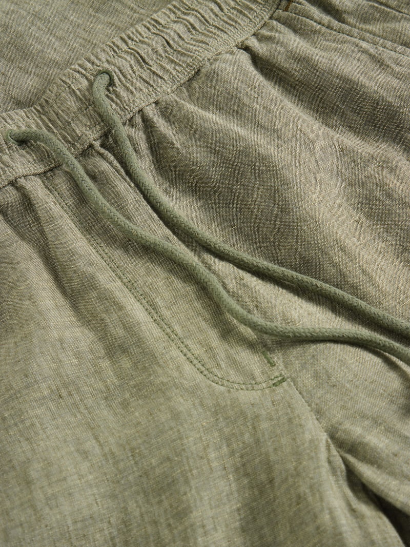 Mid Green Linen Wide-Leg Drawstring Trousers