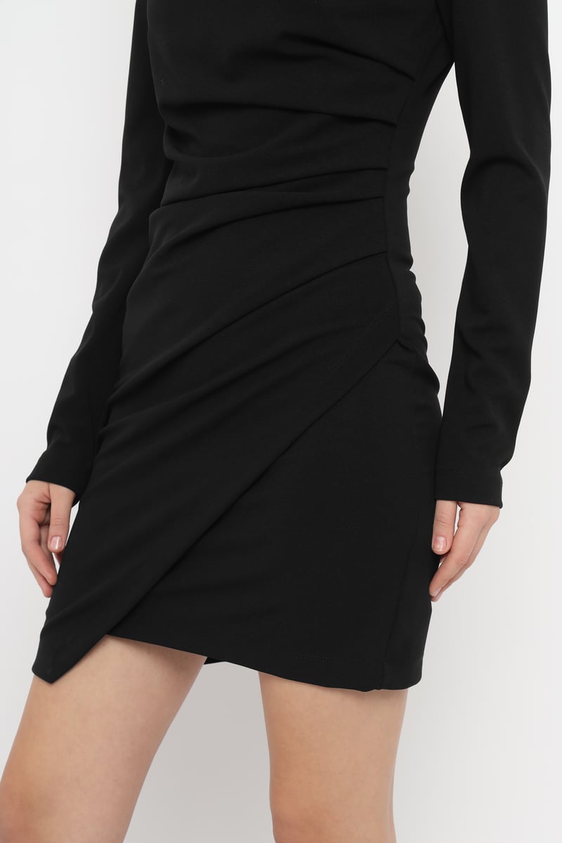 Black Bodycon Mini Dress with Draped Waist