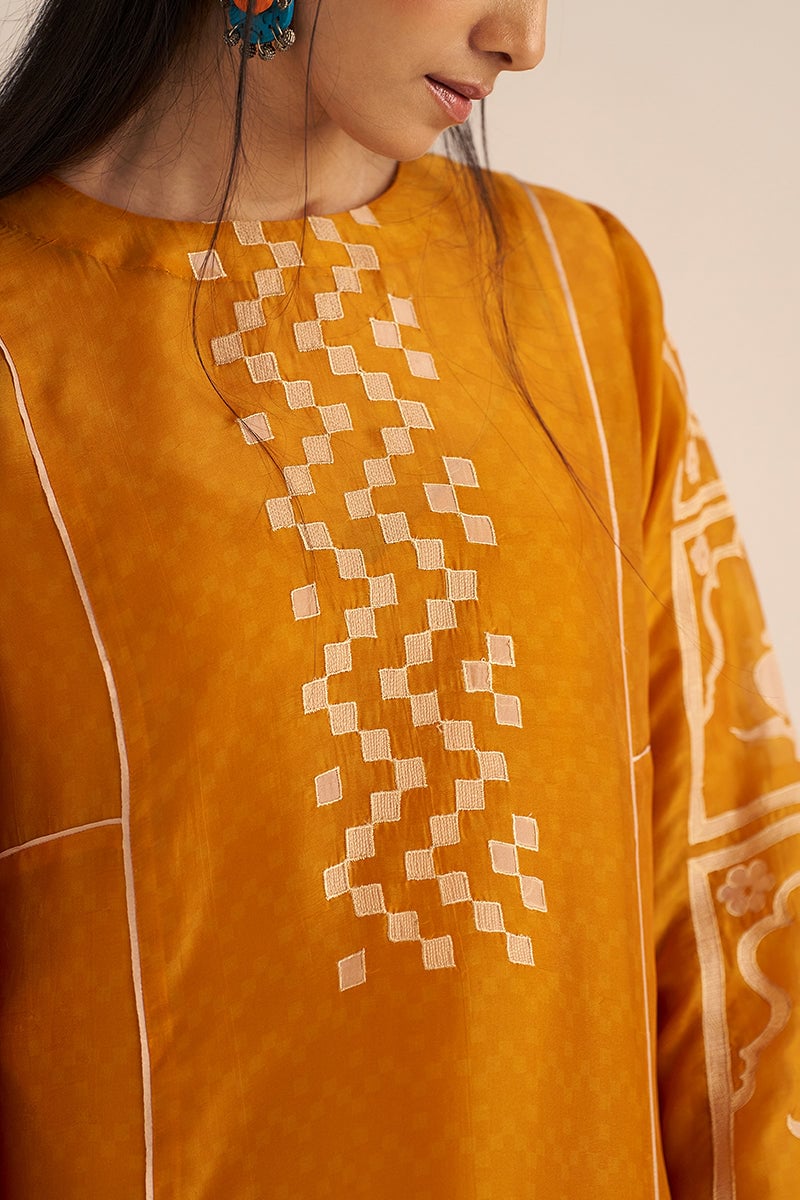 Nugget Yellow Silk Kurta and Wide-Leg Pants Co-ord Set