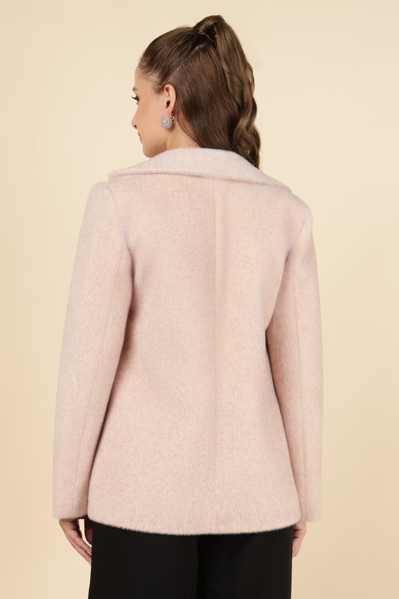 Light Pink Tailored Open-Front Blazer with Patch Pockets