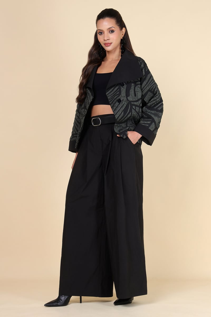 Black High-Rise Wide-Leg Trousers