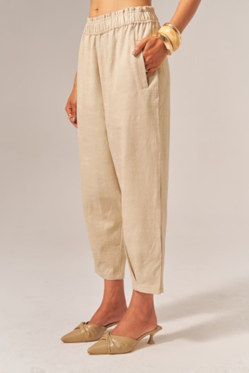 Beige Cotton Slub Shirt and Tapered Pants Co-ord Set
