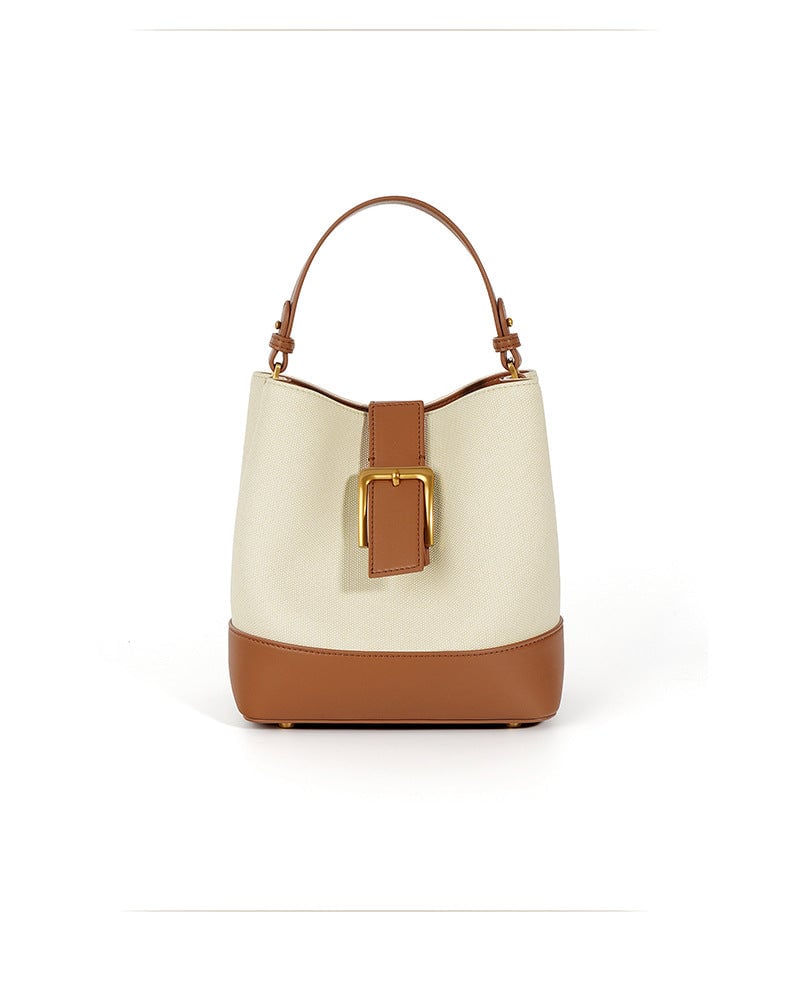 Sylvia- Ladies Leather Bucket Bag Ivory/Tan