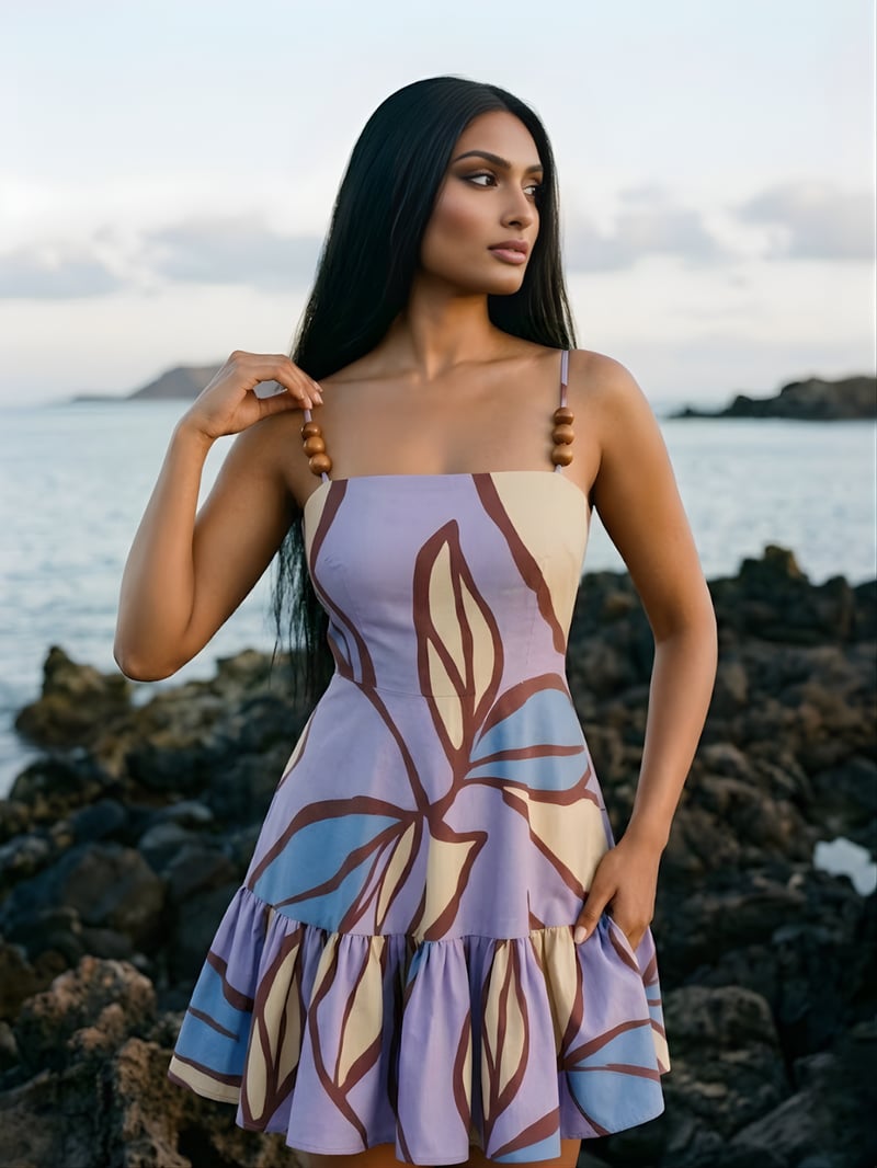 Purple Floral Printed Drop-Waist Mini Dress