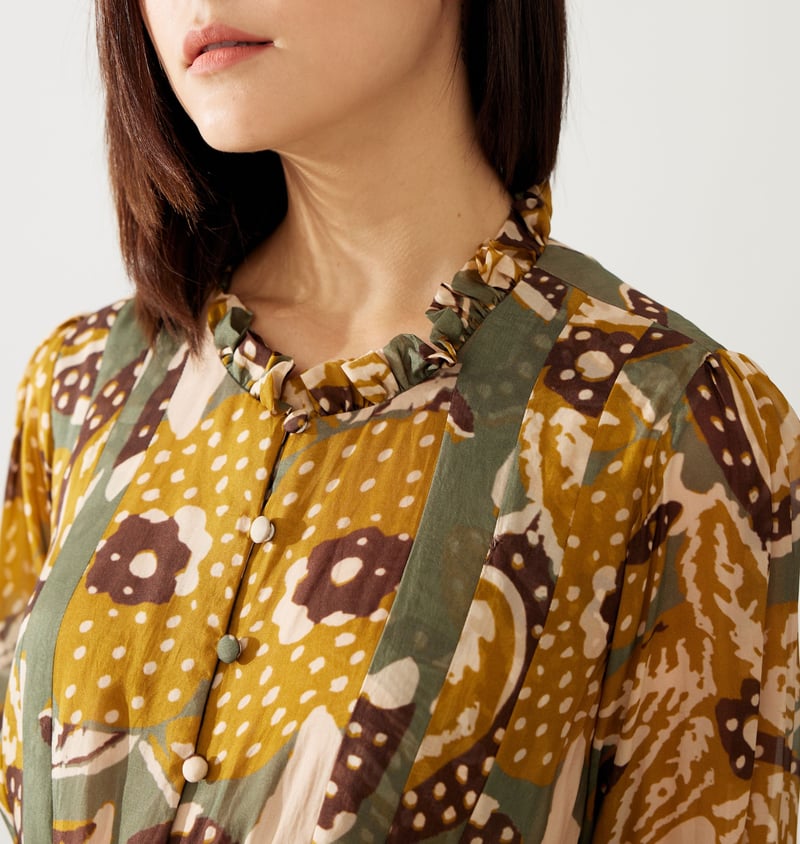 Olive And Mustard Floral Long Dress