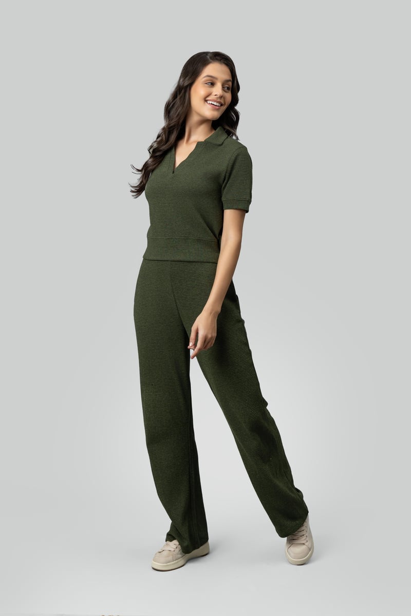 Olive Ottoman Rib Wide-Leg Lounge Pants