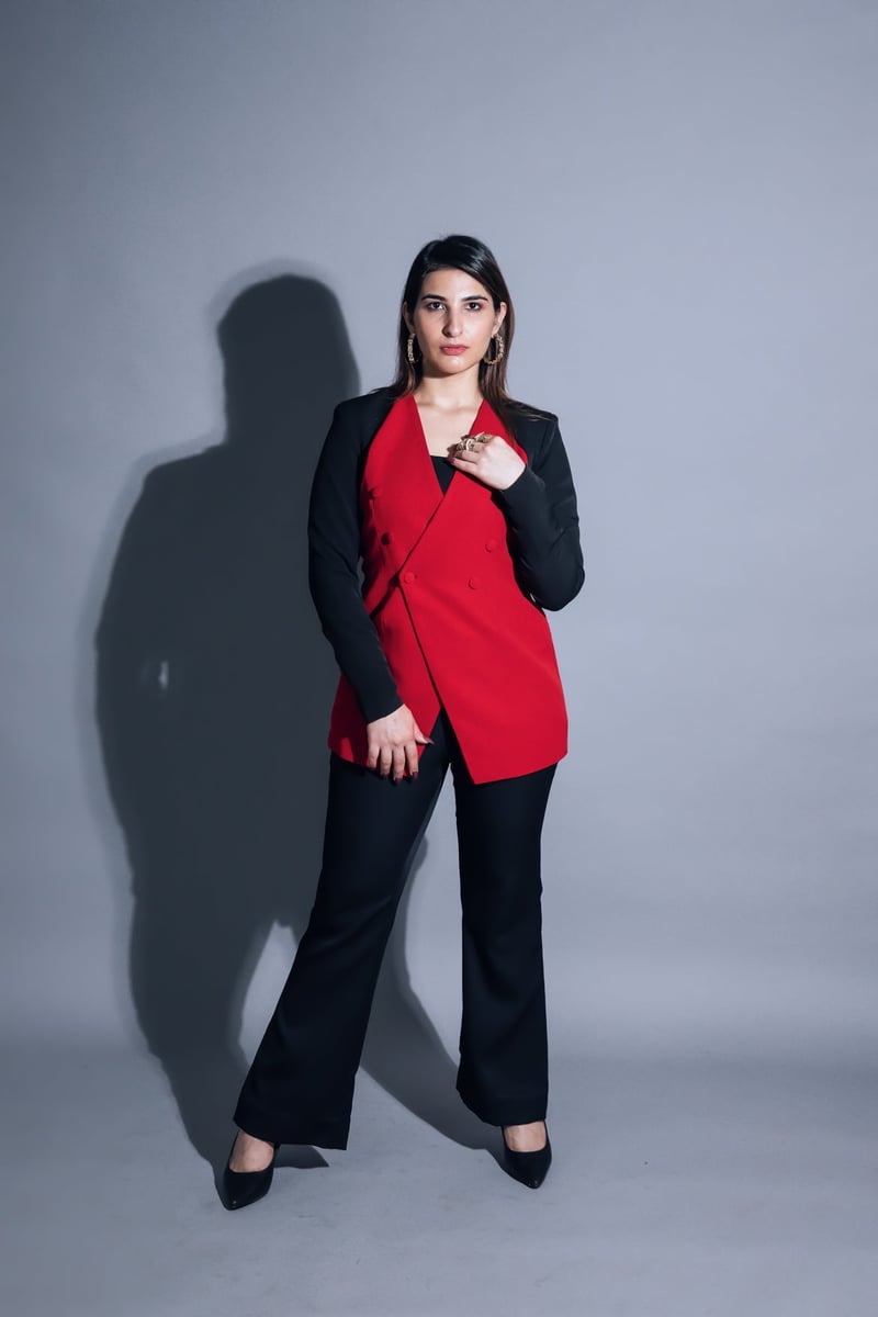 Red and Black Double-Breasted Blazer Co-ord Set